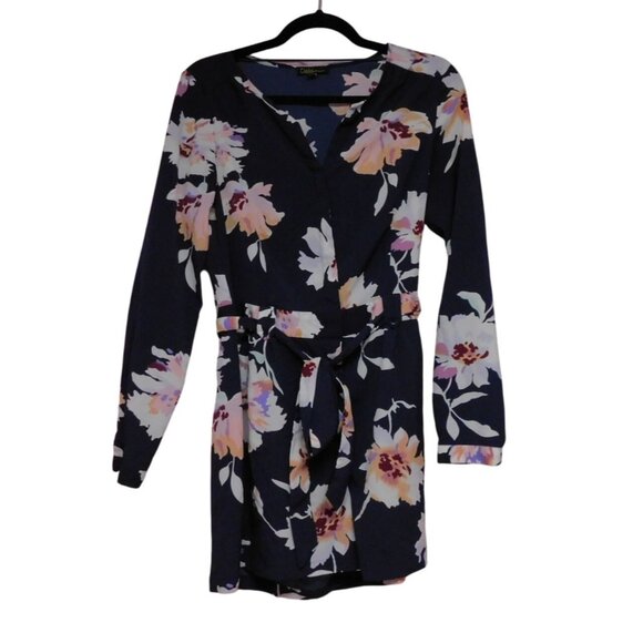 Dalia Womens Navy Floral Long Sleeve Romper Belted Waist Size 4 - Picture 1 of 10